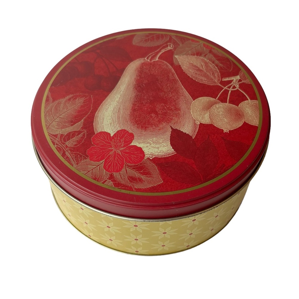 Harry & David Floral Pear Round Covered Decorative Tin